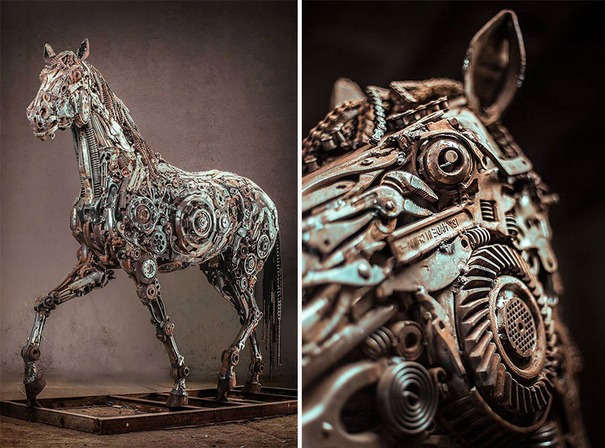 Steampunk Horse Sculptures Made Of Scrap Metal By Hasan Novrozi